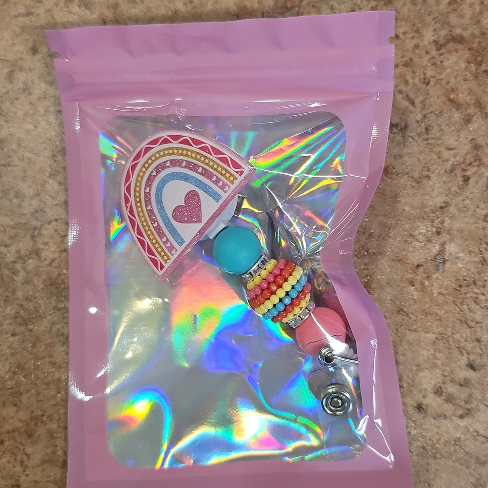 Colorful Beaded Keychain with Rainbow Charm